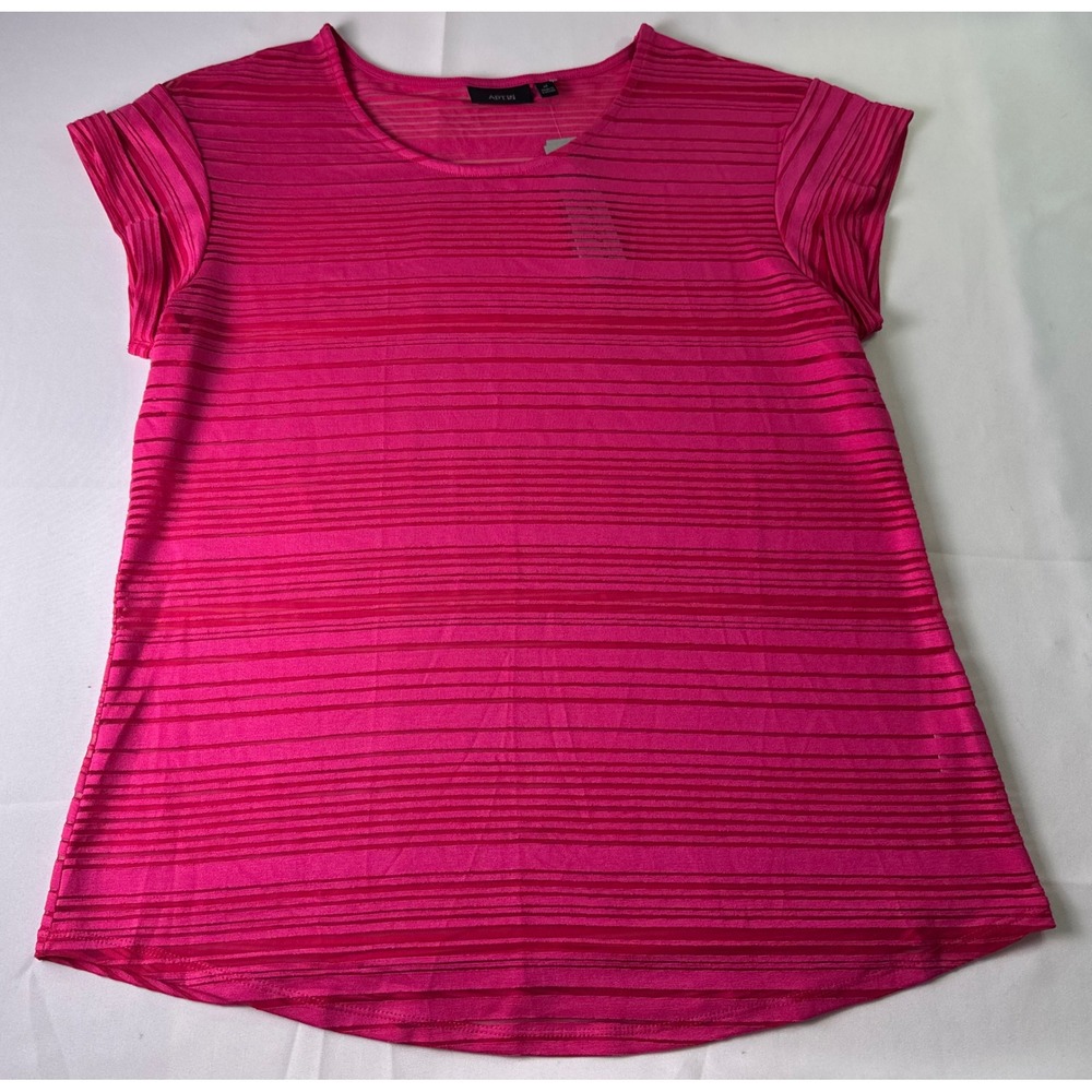 Apt. 9 Womens Roll Sleeve Burnout T-Shirt‎ Top Empress Pink Striped Casual